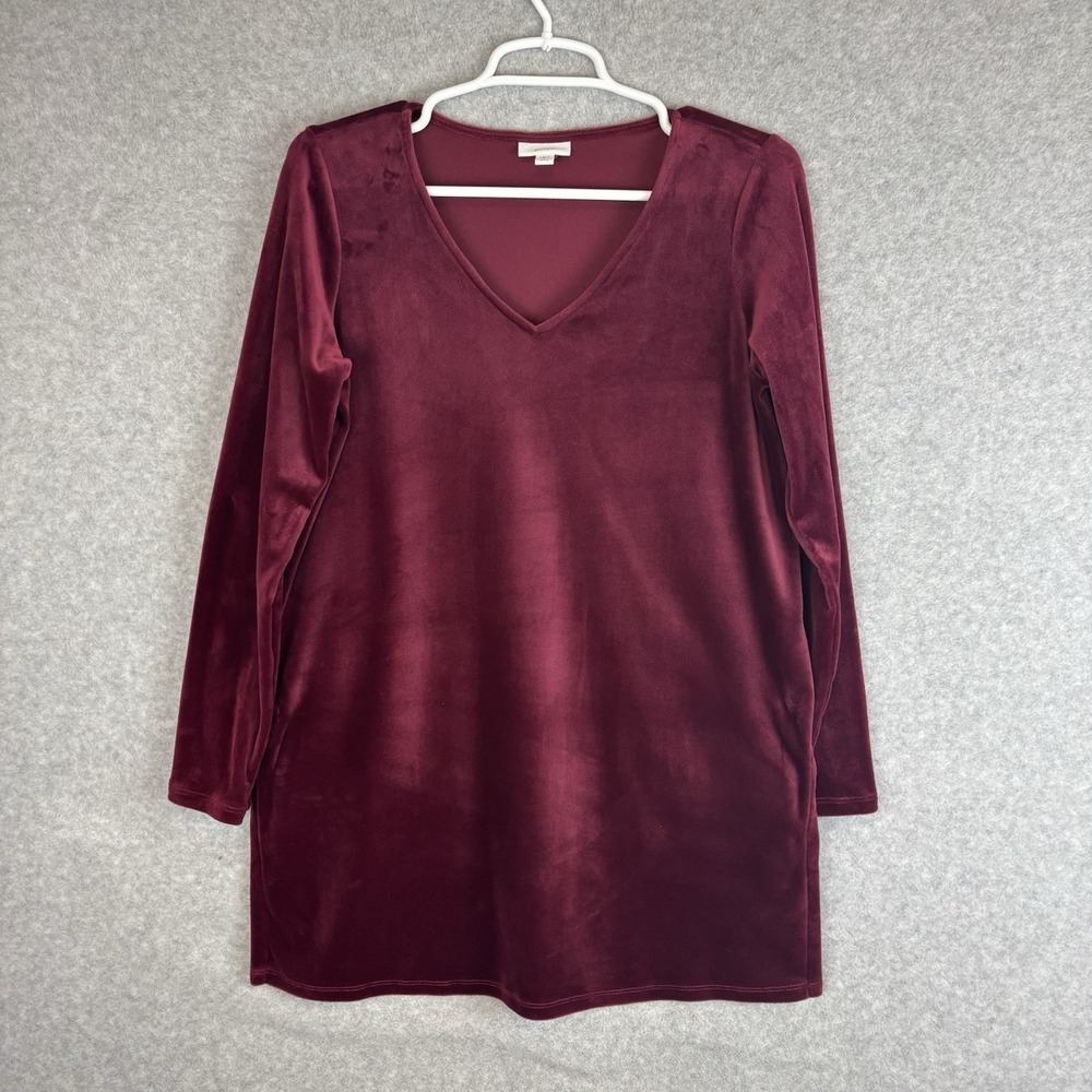 J Jill PureJill Velvet Top Sz S Petite Burgundy Velour Long Sleeve Casual Tunic
